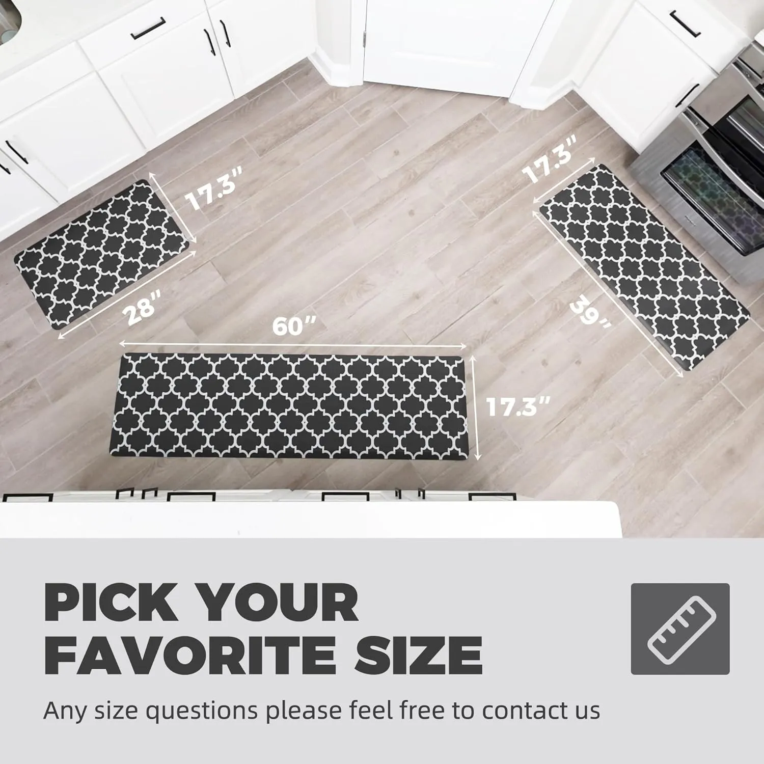KOKHUB Kitchen Mat,1/2 Inch Thick Cushioned Anti Fatigue Waterproof Kitchen Rugs,Comfort Standing Desk Mat, Kitchen Floor Mat Non-Skid & Washable for Home, Office, Sink,17.3"x60"- Black