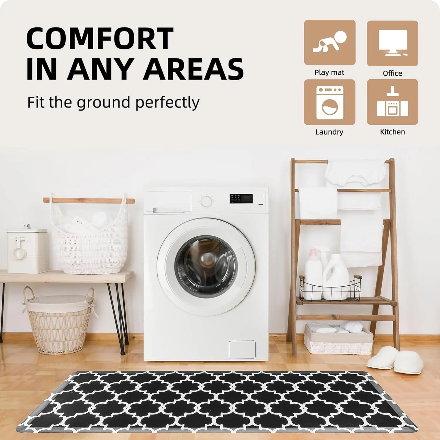 KOKHUB Kitchen Mat,1/2 Inch Thick Cushioned Anti Fatigue Waterproof Kitchen Rugs,Comfort Standing Desk Mat, Kitchen Floor Mat Non-Skid & Washable for Home, Office, Sink,17.3"x60"- Black