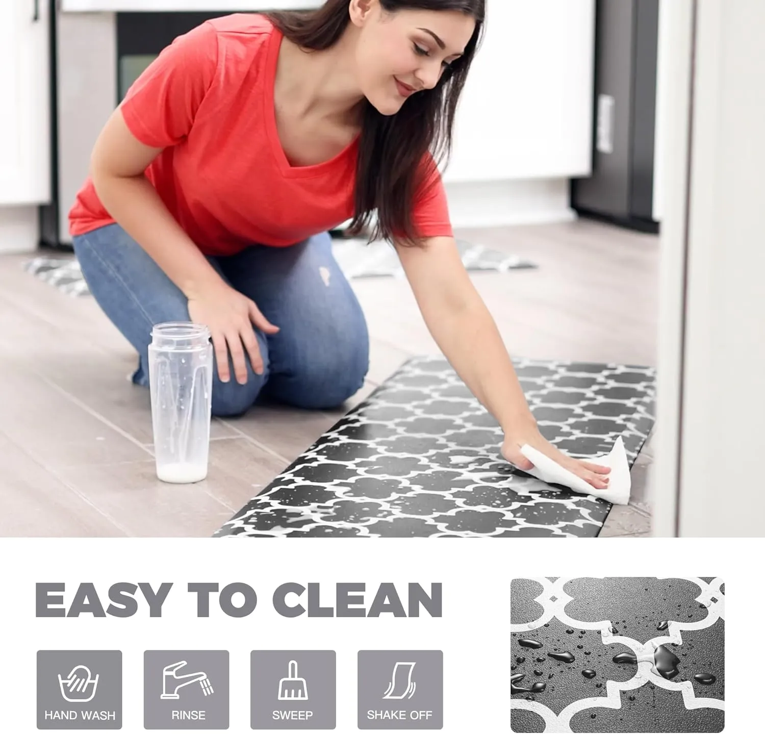 KOKHUB Kitchen Mat,1/2 Inch Thick Cushioned Anti Fatigue Waterproof Kitchen Rugs,Comfort Standing Desk Mat, Kitchen Floor Mat Non-Skid & Washable for Home, Office, Sink,17.3"x60"- Black