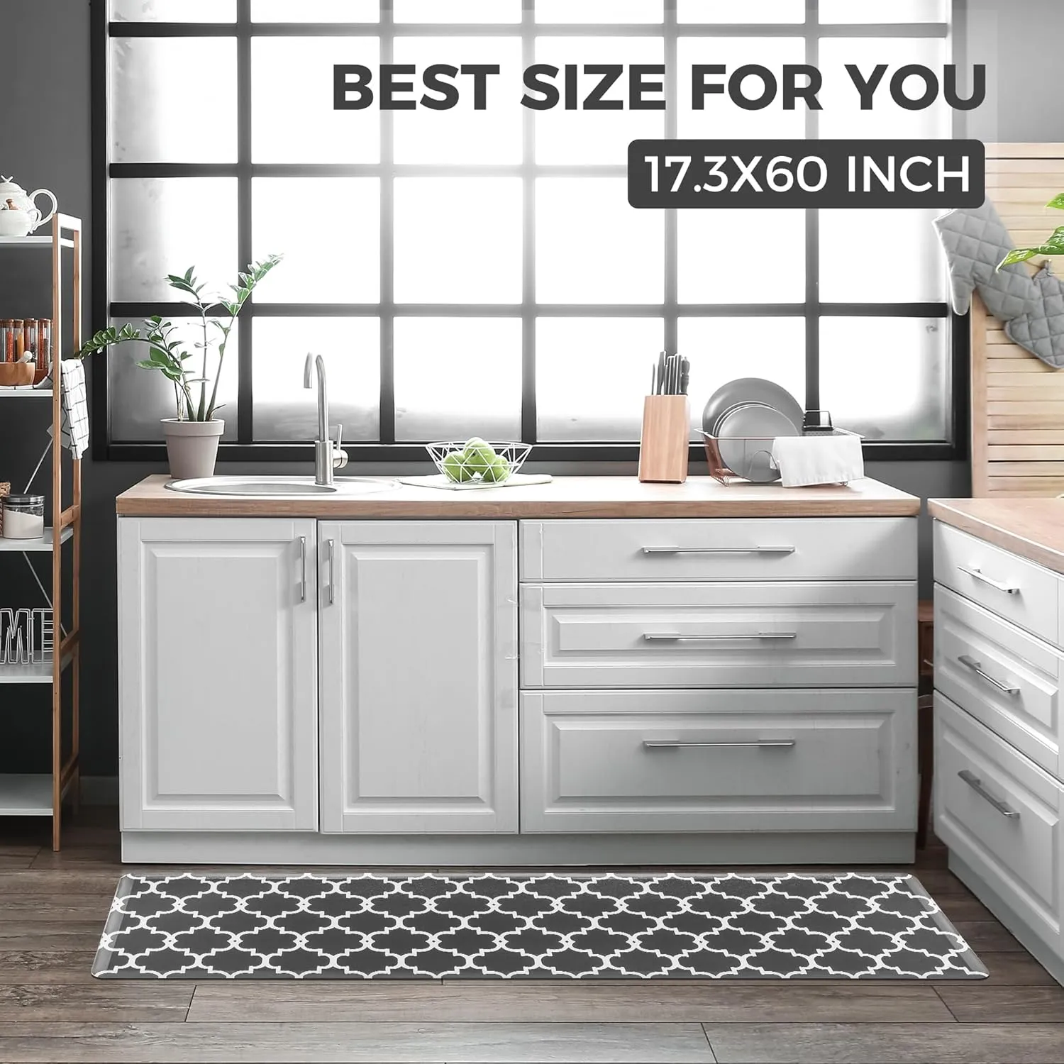 KOKHUB Kitchen Mat,1/2 Inch Thick Cushioned Anti Fatigue Waterproof Kitchen Rugs,Comfort Standing Desk Mat, Kitchen Floor Mat Non-Skid & Washable for Home, Office, Sink,17.3"x60"- Black