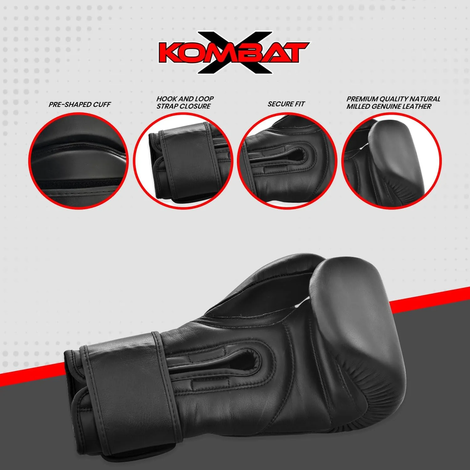 KombatX Boxing Gloves for Men and Women Suitable for Boxing Kickboxing Mixed Martial Arts Muay Thai MMA Heavy Bag Training (Black, 12oz,14oz,16oz)