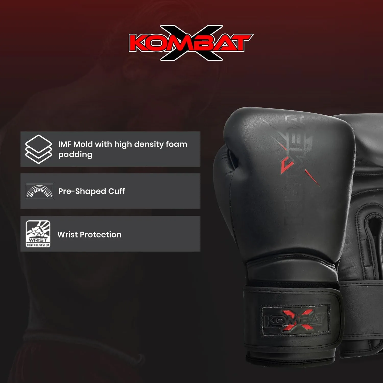 KombatX Boxing Gloves for Men and Women Suitable for Boxing Kickboxing Mixed Martial Arts Muay Thai MMA Heavy Bag Training (Black, 12oz,14oz,16oz)