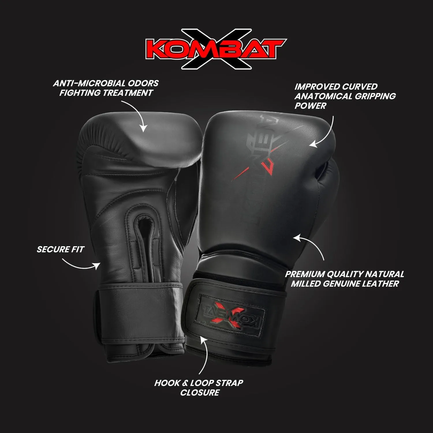 KombatX Boxing Gloves for Men and Women Suitable for Boxing Kickboxing Mixed Martial Arts Muay Thai MMA Heavy Bag Training (Black, 12oz,14oz,16oz)