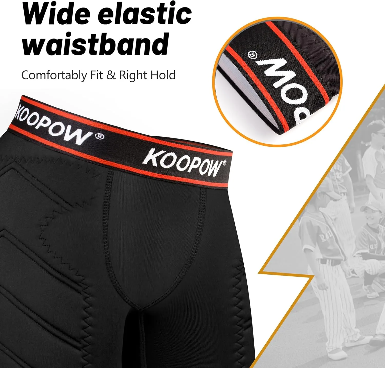 KOOPOW Youth Boys Padded Sliding Shorts Slider Pad with Soft Protective Athletic Cup for Baseball, Football, Lacrosse