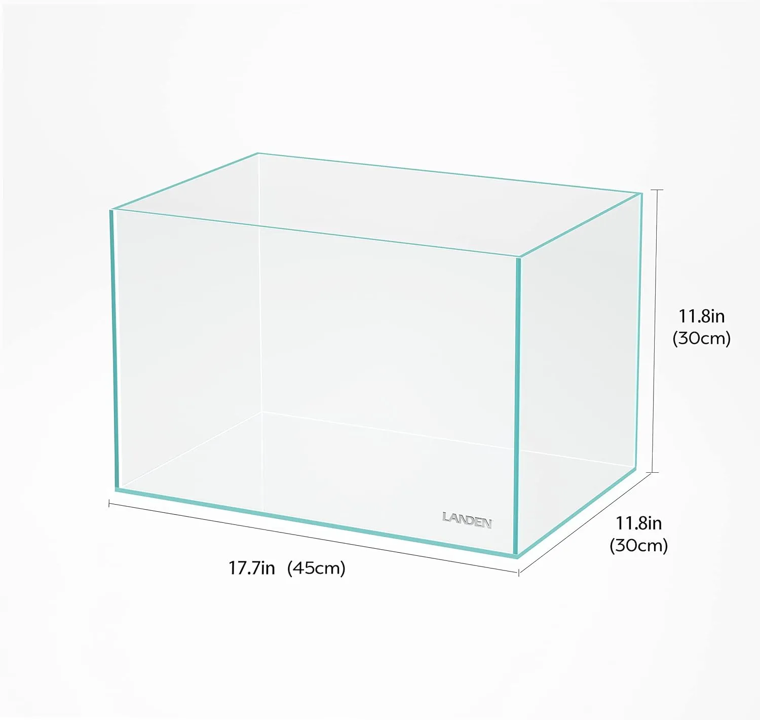 Landen 45P 10 Gallon Rimless Low Iron Aquarium Fish Tank,W17.7×D11.8×H11.8 in(45x30x30cm) 5mm Thickness with Nano Foam Leveling Mat