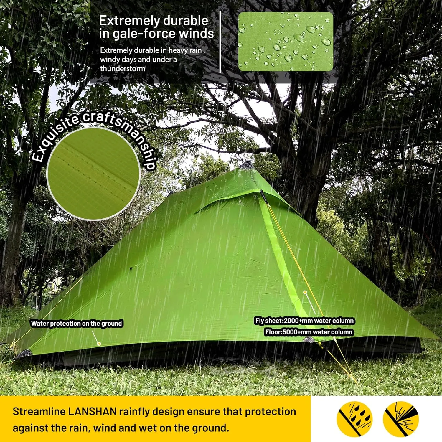 LANSHAN Ultralight Tent 3-Season Backpacking Tent for 1-Person or 2-Person Camping, Trekking, Kayaking, Climbing, Hiking
