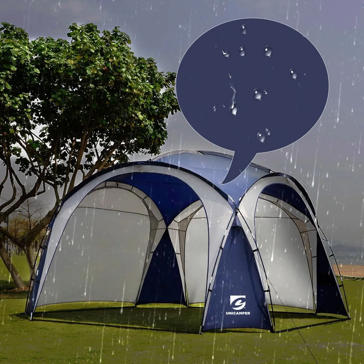 Large Beach Canopy Tent UPF 50  12x12 ft Waterproof & Rainproof Dome Sun Shelter for 8-10 Person with 2 Side Walls, Perfect for Camping, Backyard, Fishing, Parties, Picnics