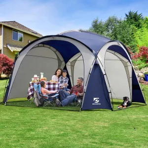 Large Beach Canopy Tent UPF 50  12x12 ft Waterproof & Rainproof Dome Sun Shelter for 8-10 Person with 2 Side Walls, Perfect for Camping, Backyard, Fishing, Parties, Picnics