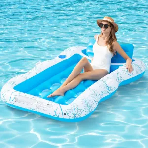 Large Beach Sun Tanning Floaty Raft Sunbathing Water Lounge Floaties Tub with Drink Holder - Blow Up River & Lake Suntan Floating Swimming Mattress Mat