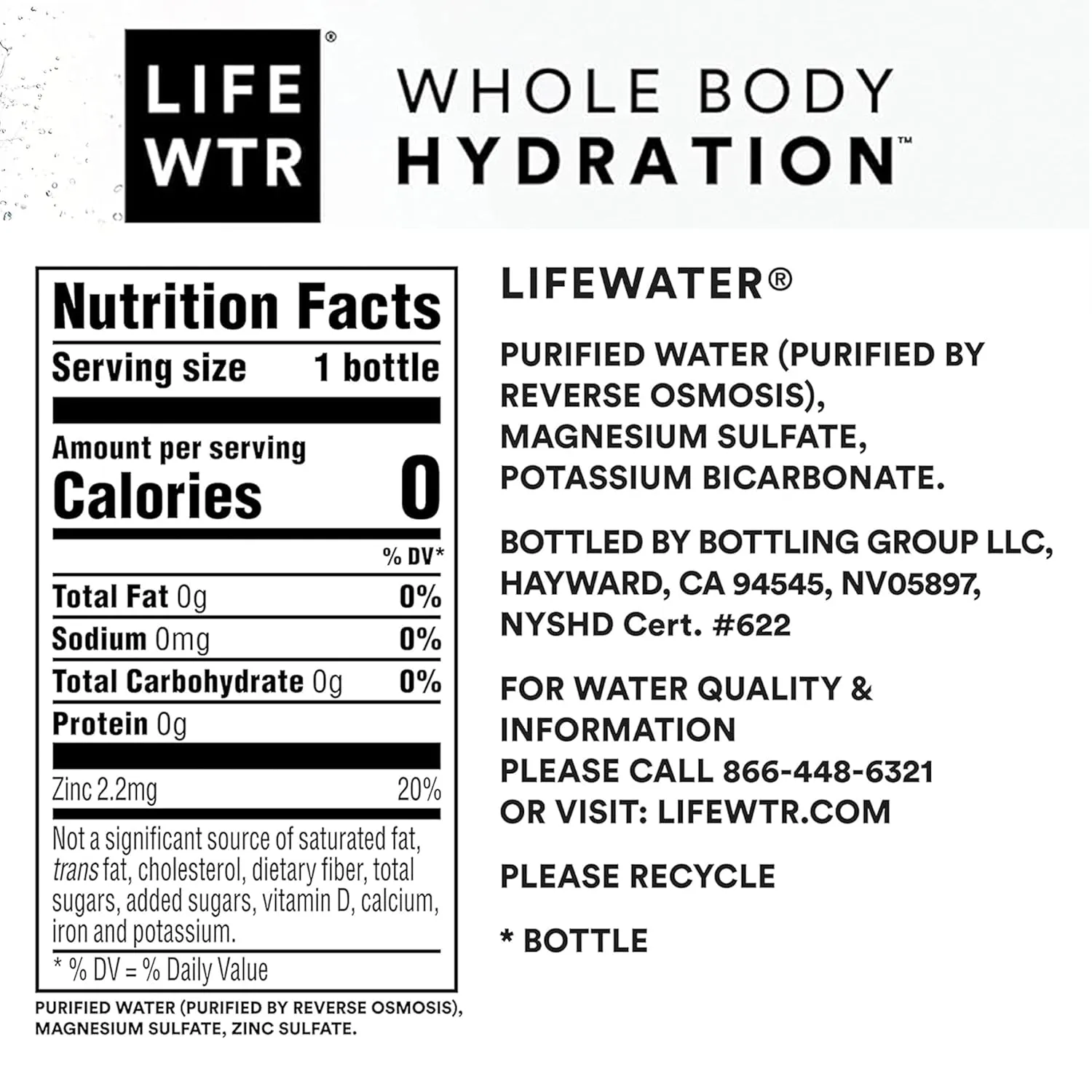 LIFEWTR Premium Purified Water, pH Balanced with Electrolytes, 100% recycled plastic bottles, 20 Fl Oz (Pack of 20), Packaging May Vary