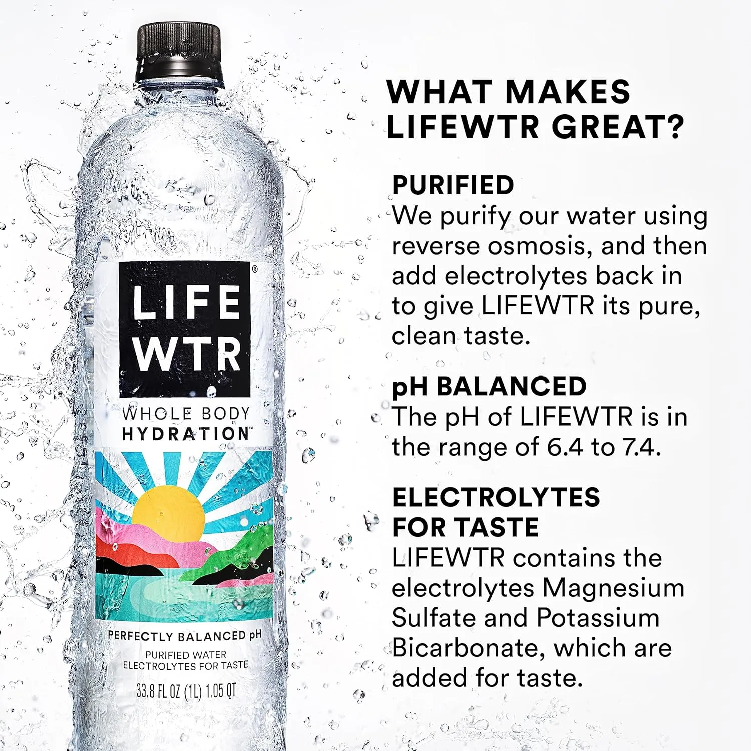 LIFEWTR Premium Purified Water, pH Balanced with Electrolytes, 100% recycled plastic bottles, 20 Fl Oz (Pack of 20), Packaging May Vary