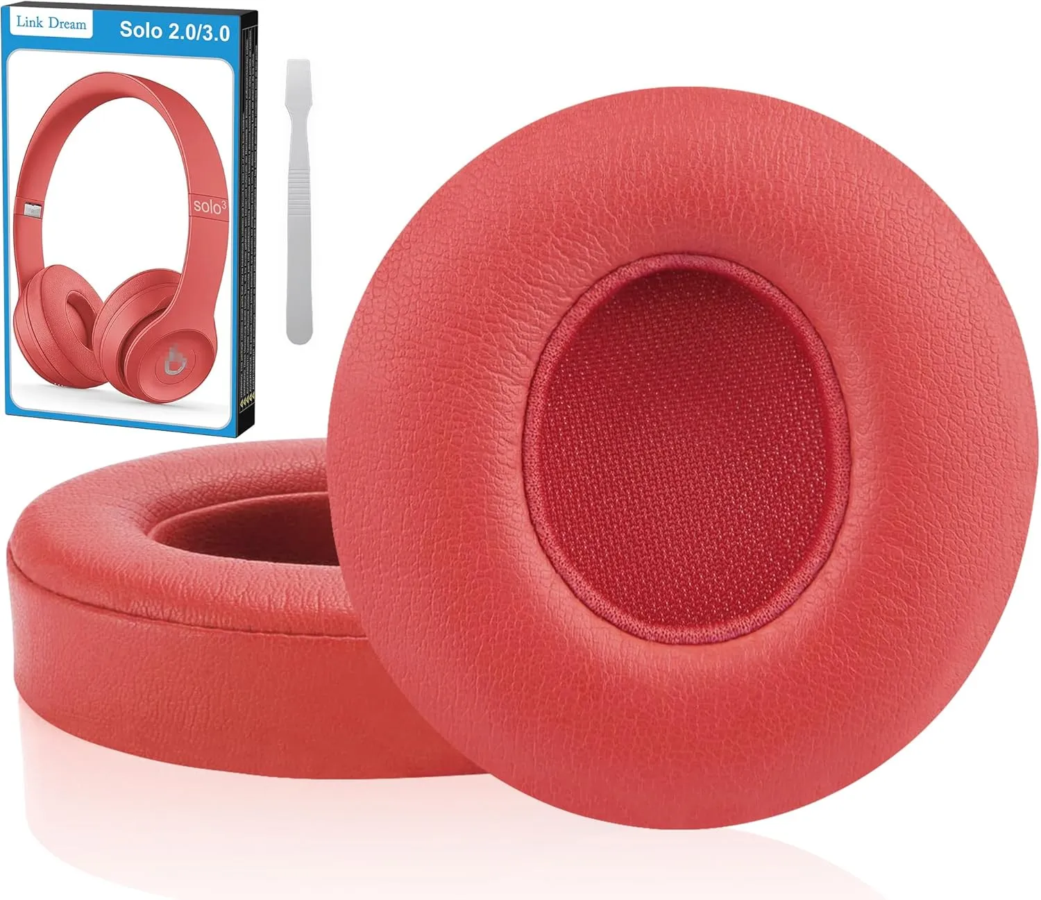Link Dream Replacement Ear Pads for Beats Solo 2 & 3 - Memory Foam Earpads Cushion Cover for Wireless Headphones (Red)