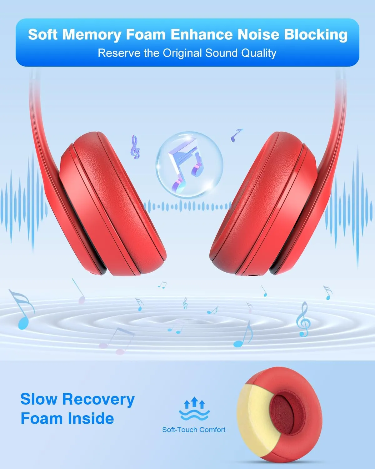 Link Dream Replacement Ear Pads for Beats Solo 2 & 3 - Memory Foam Earpads Cushion Cover for Wireless Headphones (Red)