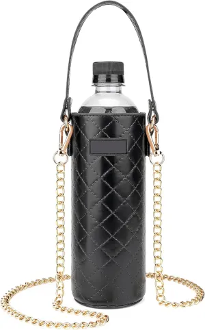 Linkidea Disposable Water Bottle Sleeve Compatible with Smartwater 16.9/20Fl Oz, Lifewtr 16.9/20Fl Oz, Vegan Leather Bottled Water Cover Holder with Shoulder Strap