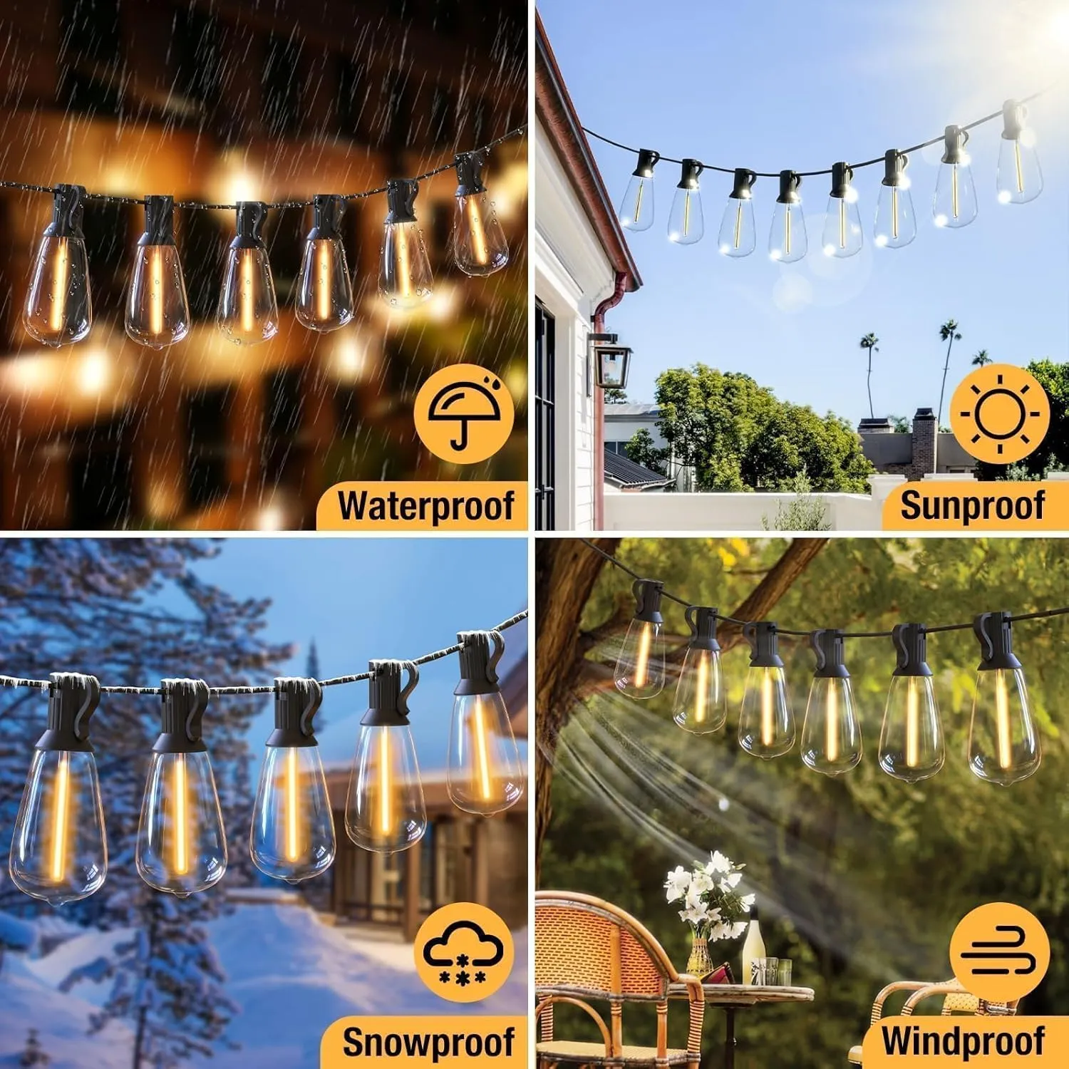 litogo Led Outdoor String Lights, 60Ft Patio Lights Waterproof with Edison Bulbs Shatterproof, Warm White Hanging Outside Lights for Backyard Deck Party Garden Bistro Tent(18 2bulb)