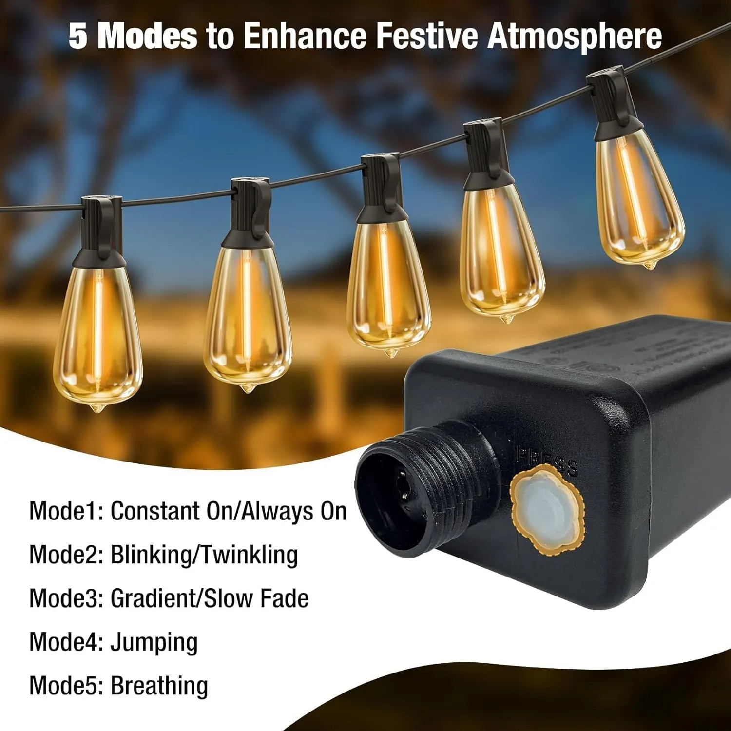 litogo Led Outdoor String Lights, 60Ft Patio Lights Waterproof with Edison Bulbs Shatterproof, Warm White Hanging Outside Lights for Backyard Deck Party Garden Bistro Tent(18 2bulb)