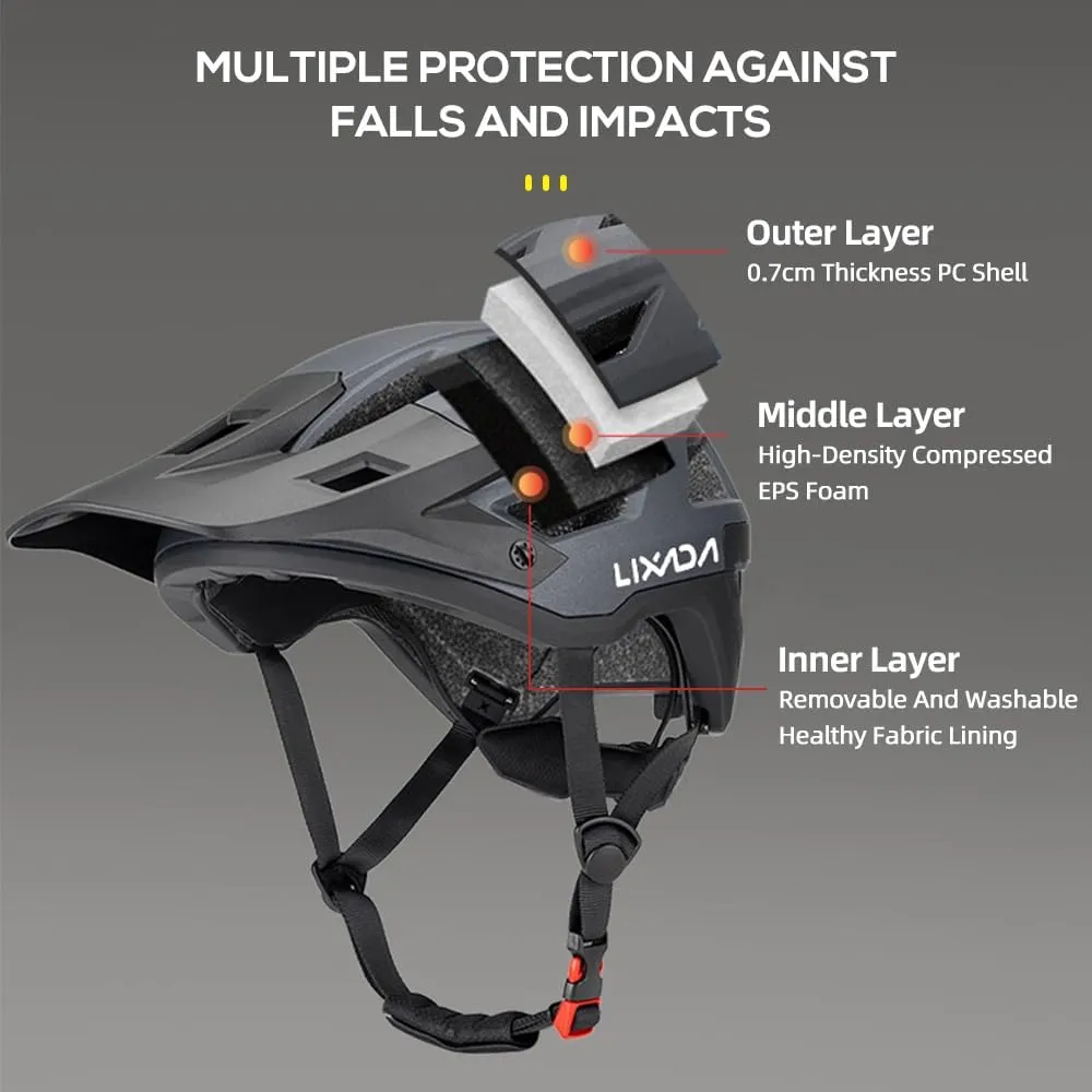 Lixada Adult Bike Helmet Mountain Helmet Road Bike Helmet Adjustable Dial Removable Visor Ventilation Cycling Helmet for Men Women 55-61cm
