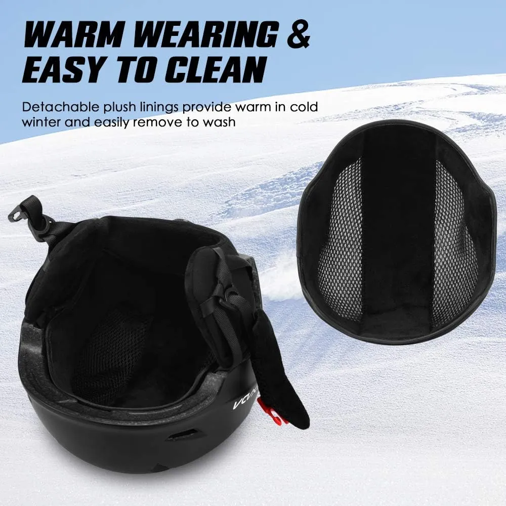 Lixada Snowboard Helmet with Detachable Earmuff Safety Skiing Helmet with Goggle Fixed Strap Professional Skiing Snow Sports Helmet Men Women