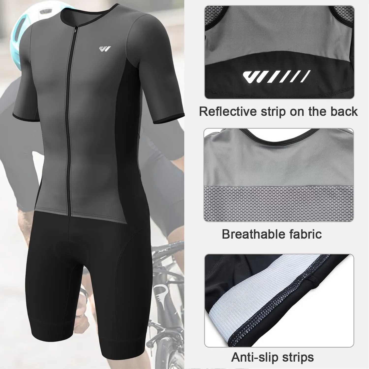 Logas Men‘s Triathlon Suit Trisuit Race Skinsuit Cycling Speed Suit Swimskin Bike Swim Run