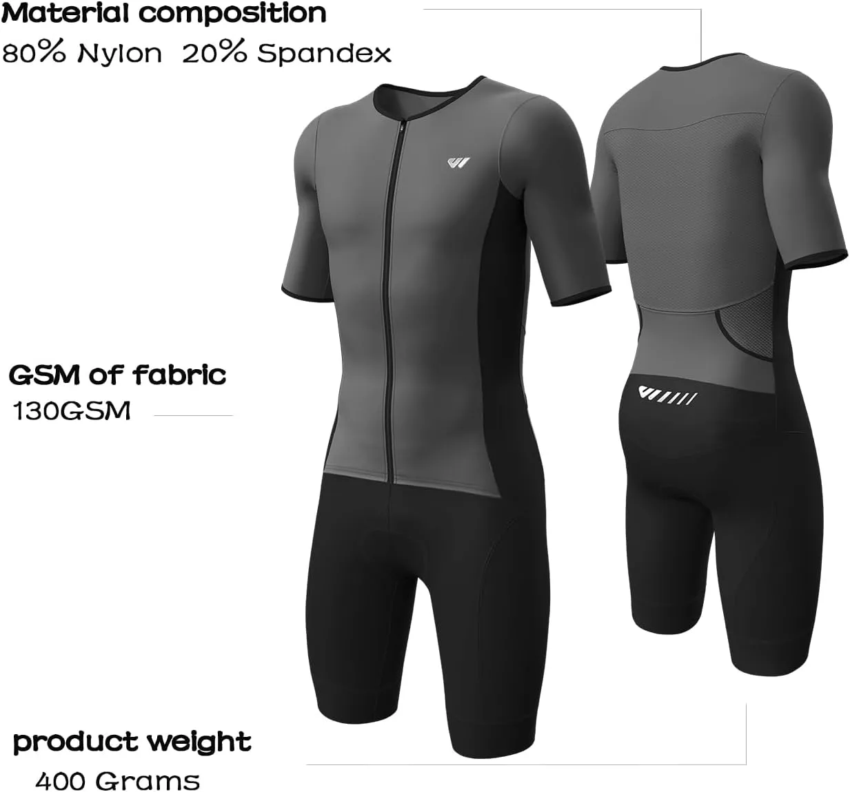 Logas Men‘s Triathlon Suit Trisuit Race Skinsuit Cycling Speed Suit Swimskin Bike Swim Run