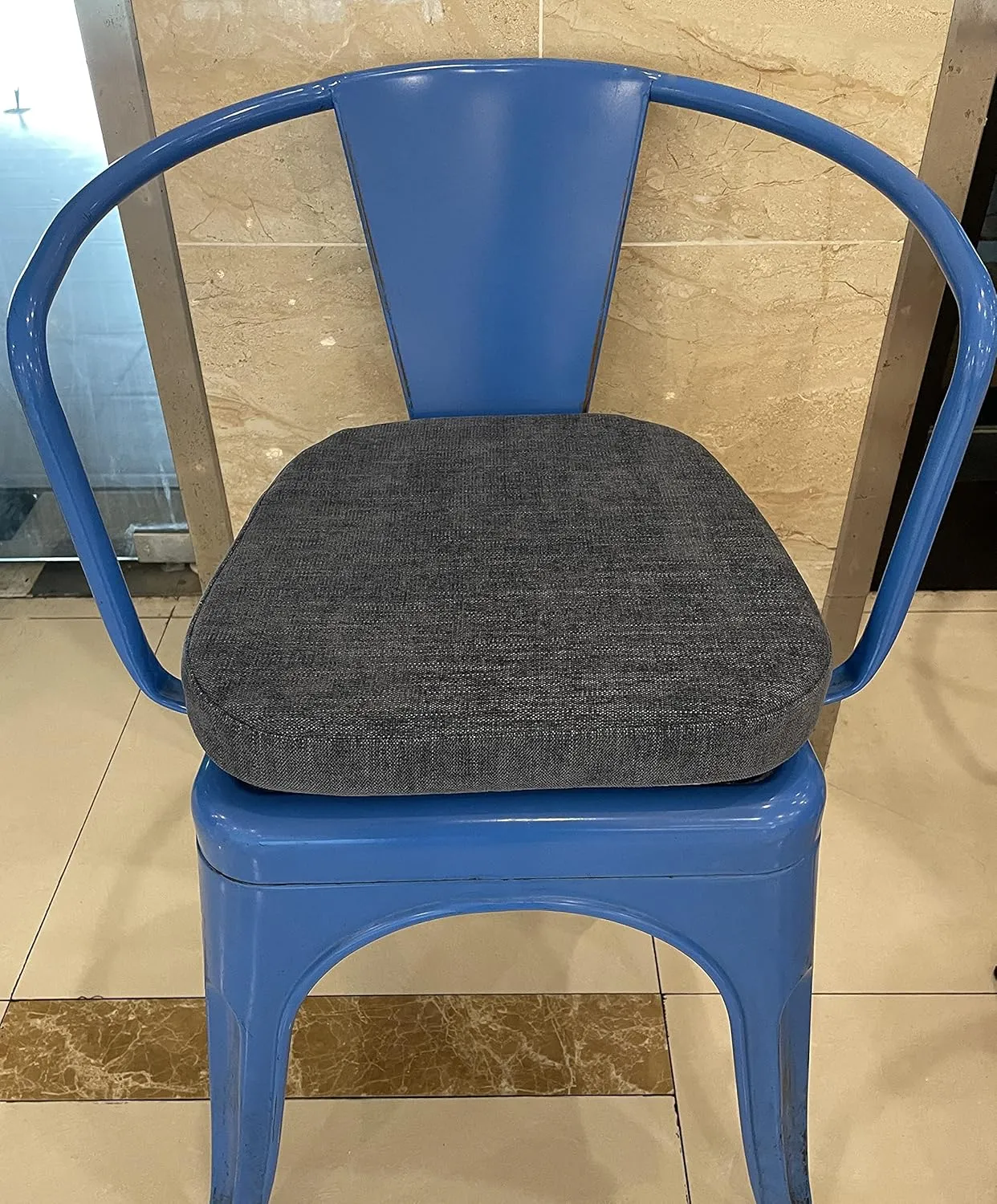 Loveboat Metal Chair Cushions, 14x14 Inches Metal Dining Chair Pads with Ties for Tolix Style Metal Chairs 2 Pack Navy