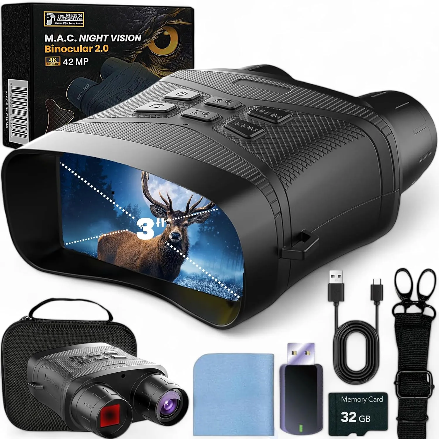 M. A. C.® Night Vision Goggles – 4K HD Infrared Night Vision Binoculars with 5X Digital Zoom, 3" Screen, Rechargeable Battery (Black)