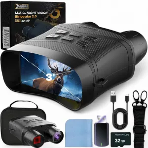 M. A. C.® Night Vision Goggles – 4K HD Infrared Night Vision Binoculars with 5X Digital Zoom, 3" Screen, Rechargeable Battery (Black)