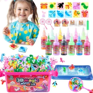 Magic Water Elf Toy Kit for Kids, 3D Fairy Unicorn, Galaxy, Mermaid and Ocean Water Gel Kits, DIY Squishy Magic Animals Kits Craft Kit with 12 Magic Gels and 12 Molds, Party Favors for Kids