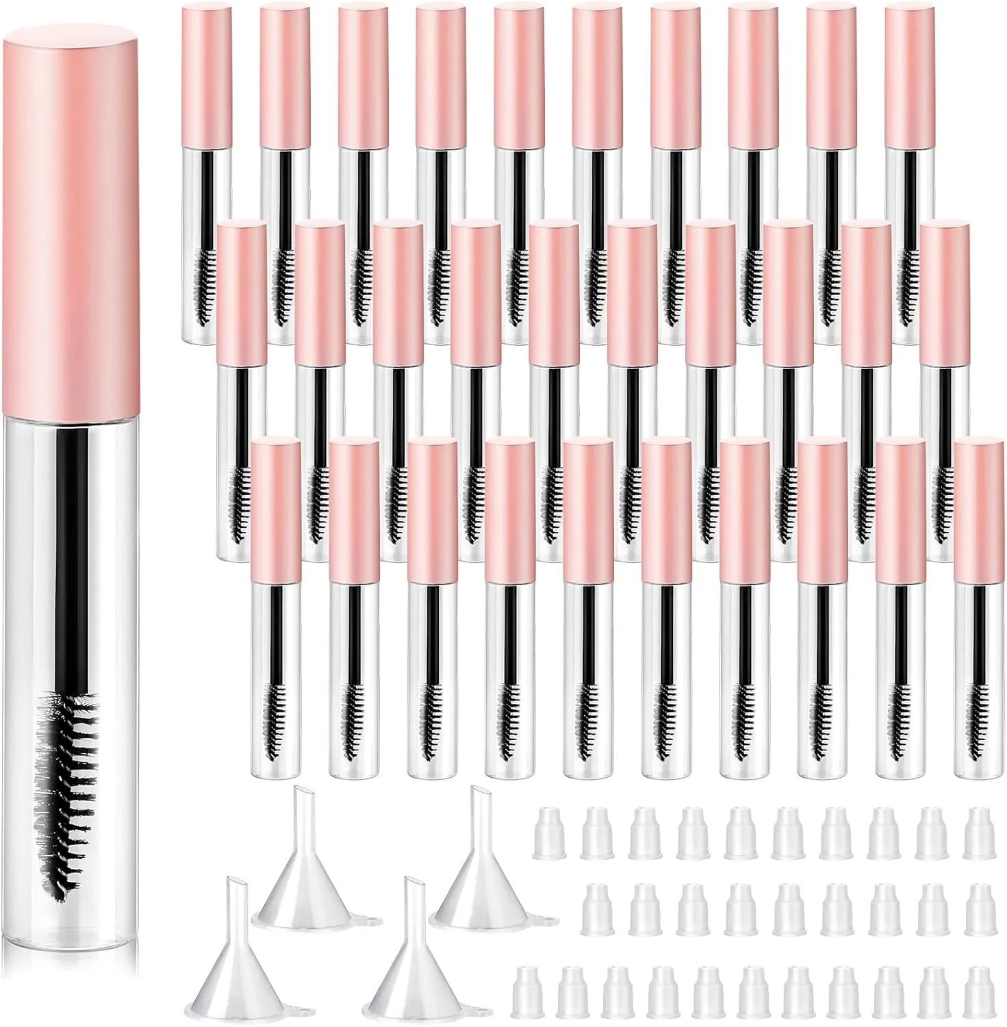 Maitys 30 Pack 10 ml Empty Mascara Tubes with Brush Wand Refillable Eyelash Cream Container Bottle with Funnels Leak Stoppers for Castor Oil/eyebrow Growth Serum/coconut Oil DIY Cosmetics(Pink)