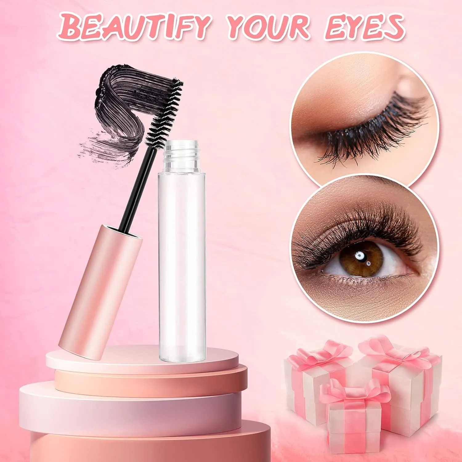 Maitys 30 Pack 10 ml Empty Mascara Tubes with Brush Wand Refillable Eyelash Cream Container Bottle with Funnels Leak Stoppers for Castor Oil/eyebrow Growth Serum/coconut Oil DIY Cosmetics(Pink)