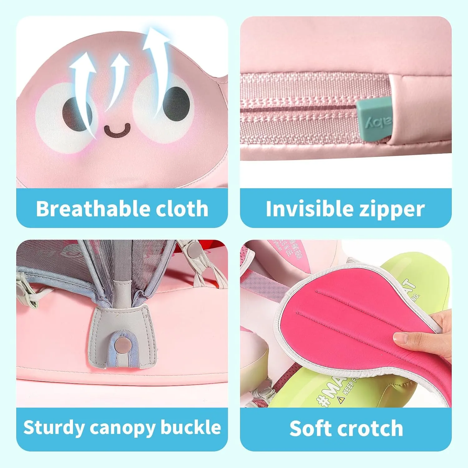 Mambobaby Float with Canopy & Portable Backpack Skin-friendly Baby Swim Float with Tail Waterproof Non-Inflatable Mambo Float Smart Swim Trainer Soft Solid Infant Pool Float 3-24 months Baby Swim Ring