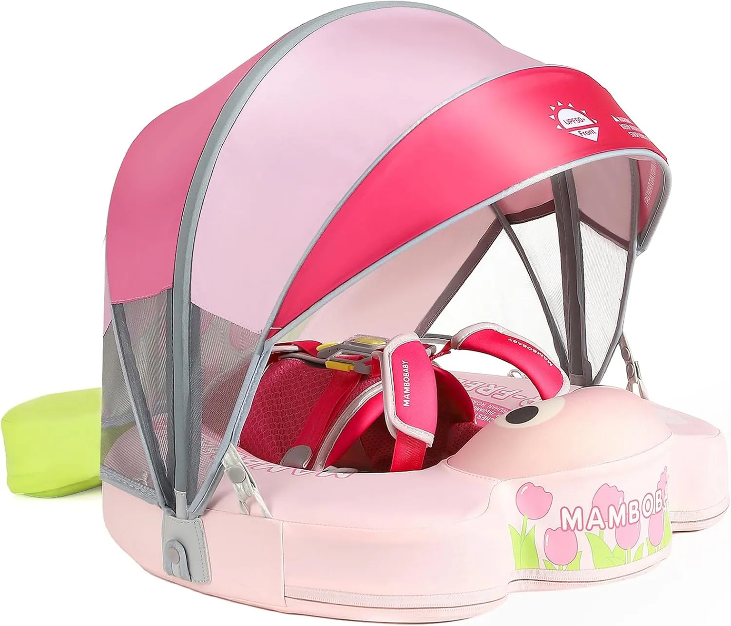 Mambobaby Float with Canopy & Portable Backpack Skin-friendly Baby Swim Float with Tail Waterproof Non-Inflatable Mambo Float Smart Swim Trainer Soft Solid Infant Pool Float 3-24 months Baby Swim Ring