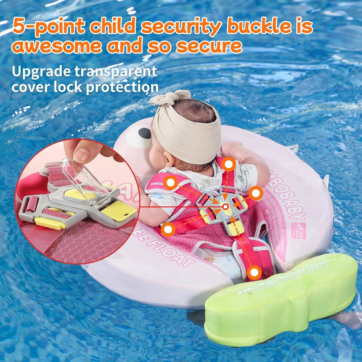 Mambobaby Float with Canopy & Portable Backpack Skin-friendly Baby Swim Float with Tail Waterproof Non-Inflatable Mambo Float Smart Swim Trainer Soft Solid Infant Pool Float 3-24 months Baby Swim Ring