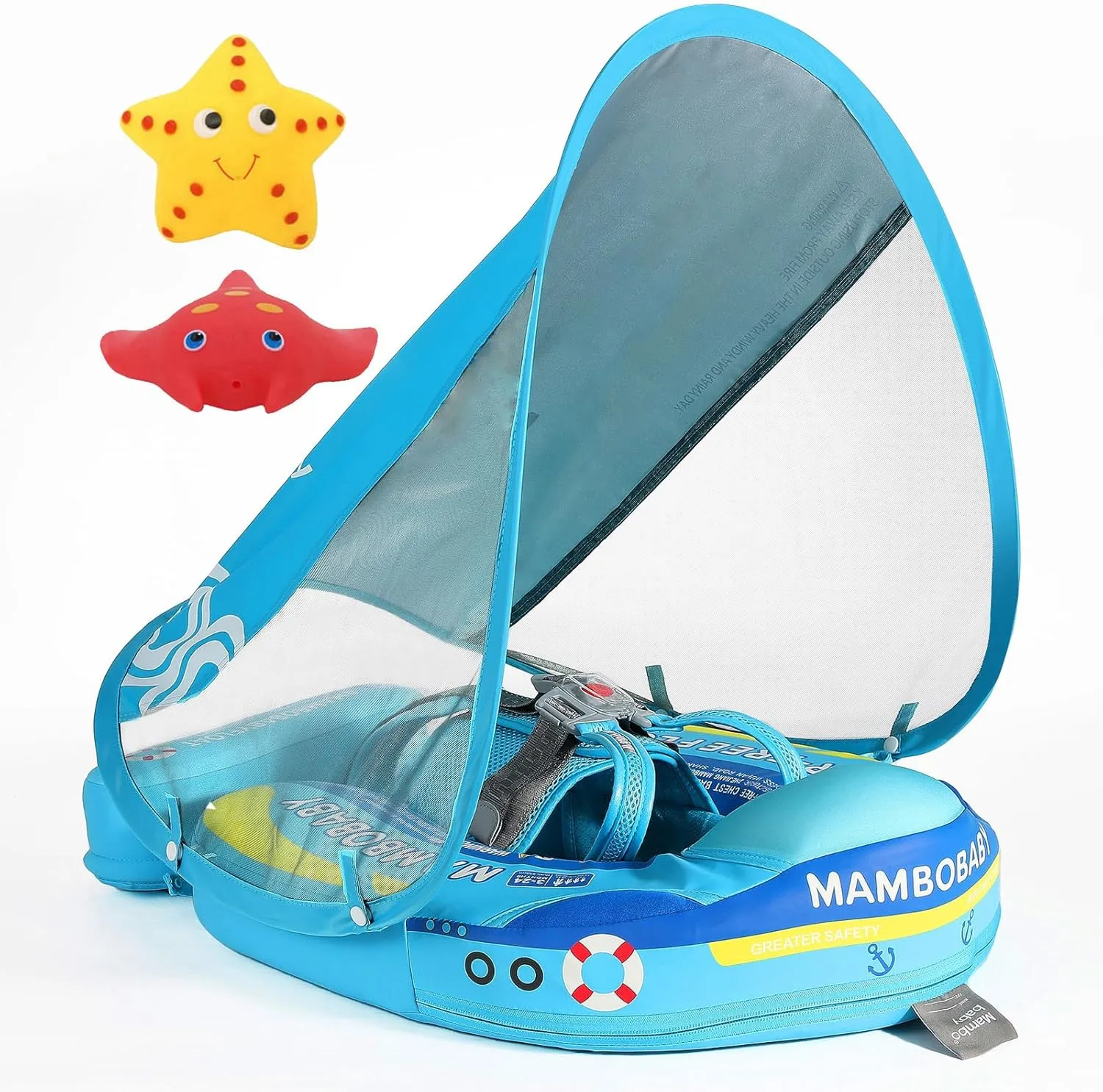 Mambobaby Float with Canopy Size Improved Non Inflatable Infant Pool Float Smart Mambo Float Swim Trainer Add Tail Baby Swim Float Mambo Baby Float Solid Air Free Water Waist Swimming Ring