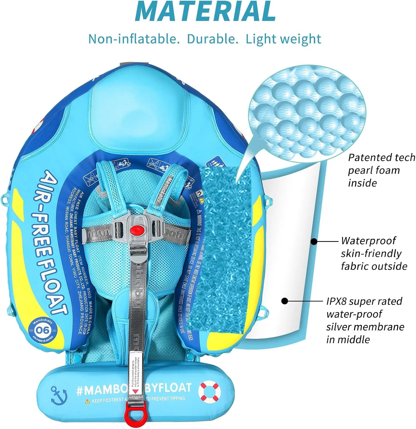 Mambobaby Float with Canopy Size Improved Non Inflatable Infant Pool Float Smart Mambo Float Swim Trainer Add Tail Baby Swim Float Mambo Baby Float Solid Air Free Water Waist Swimming Ring