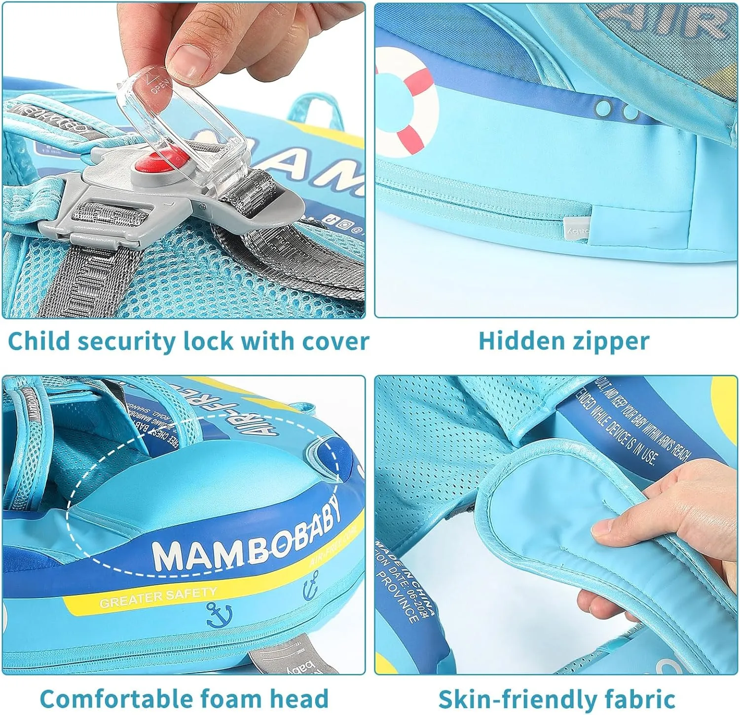 Mambobaby Float with Canopy Size Improved Non Inflatable Infant Pool Float Smart Mambo Float Swim Trainer Add Tail Baby Swim Float Mambo Baby Float Solid Air Free Water Waist Swimming Ring