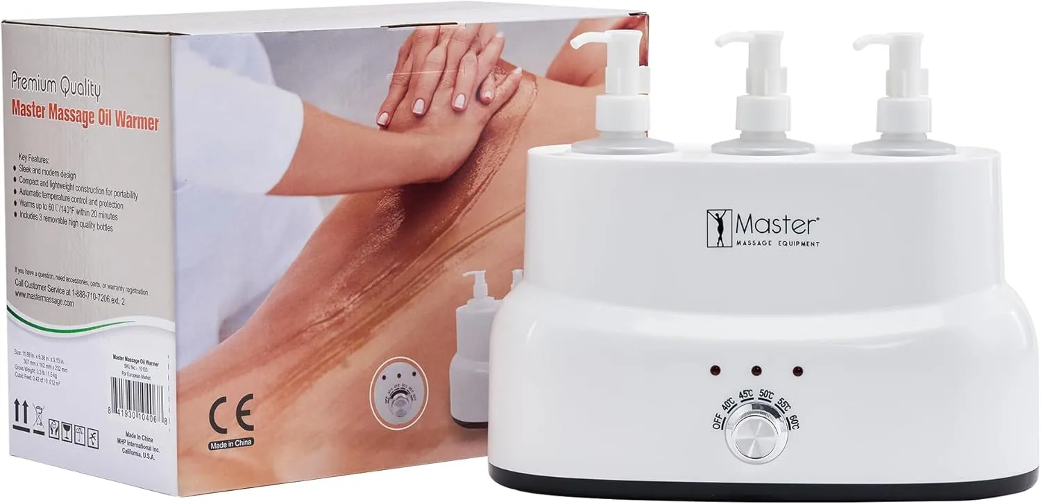 Master Massage Three Bottle Massage Oil Warmer - Professional Massage Lotion Heater with Empty Bottles - Massage Cream Heating Device - Massage Oil Bottle Warming Heater