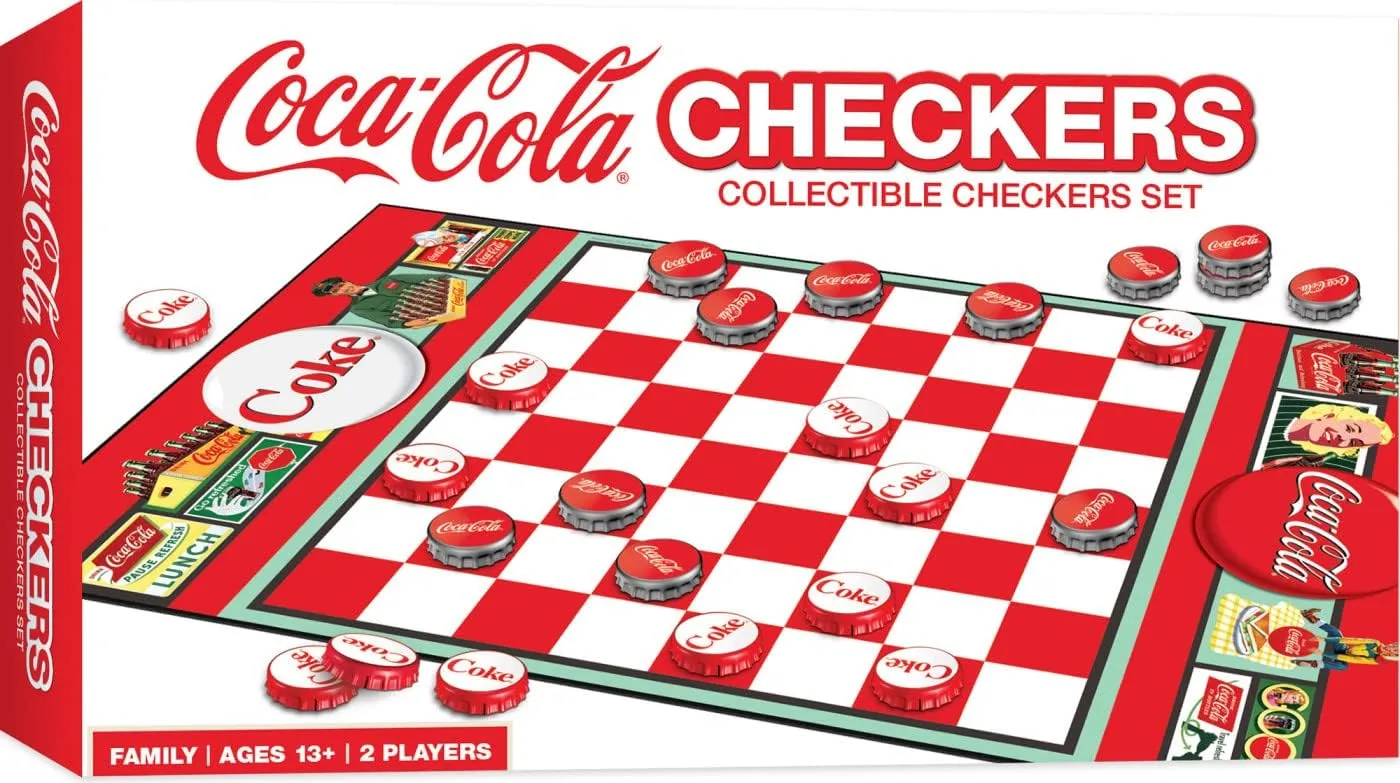 MasterPieces Family Game - Coca-Cola Checkers - Officially Licensed Board Game for Families, Green,red,silver