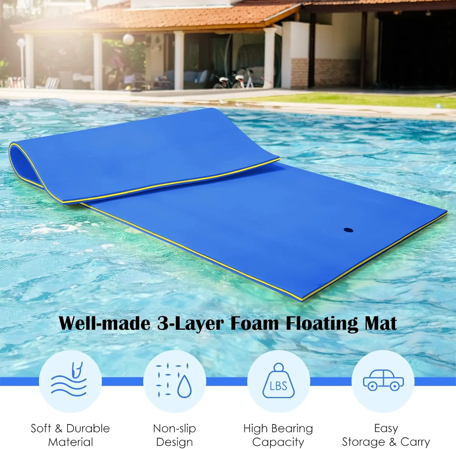 MAT Expert Floating Water Mat, 12'x6'x 1.5" Tear-Resistant 3-Layer XPE Foam Pad, Floating Island w/Bungee Tether & Straps, Giant Lake Floats, Ideal for Pool/Lake/Sea, Bear 880lbs for 4-6 Adults