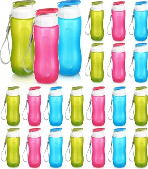 Maxdot 20 Pcs Reusable Water Bottles Bulk for Kids 12 oz Plastic Sports Water Bottle Gym Lightweight Snap Lid Bottle Easy Carry Leak Proof Bottles for Outdoor Fitness