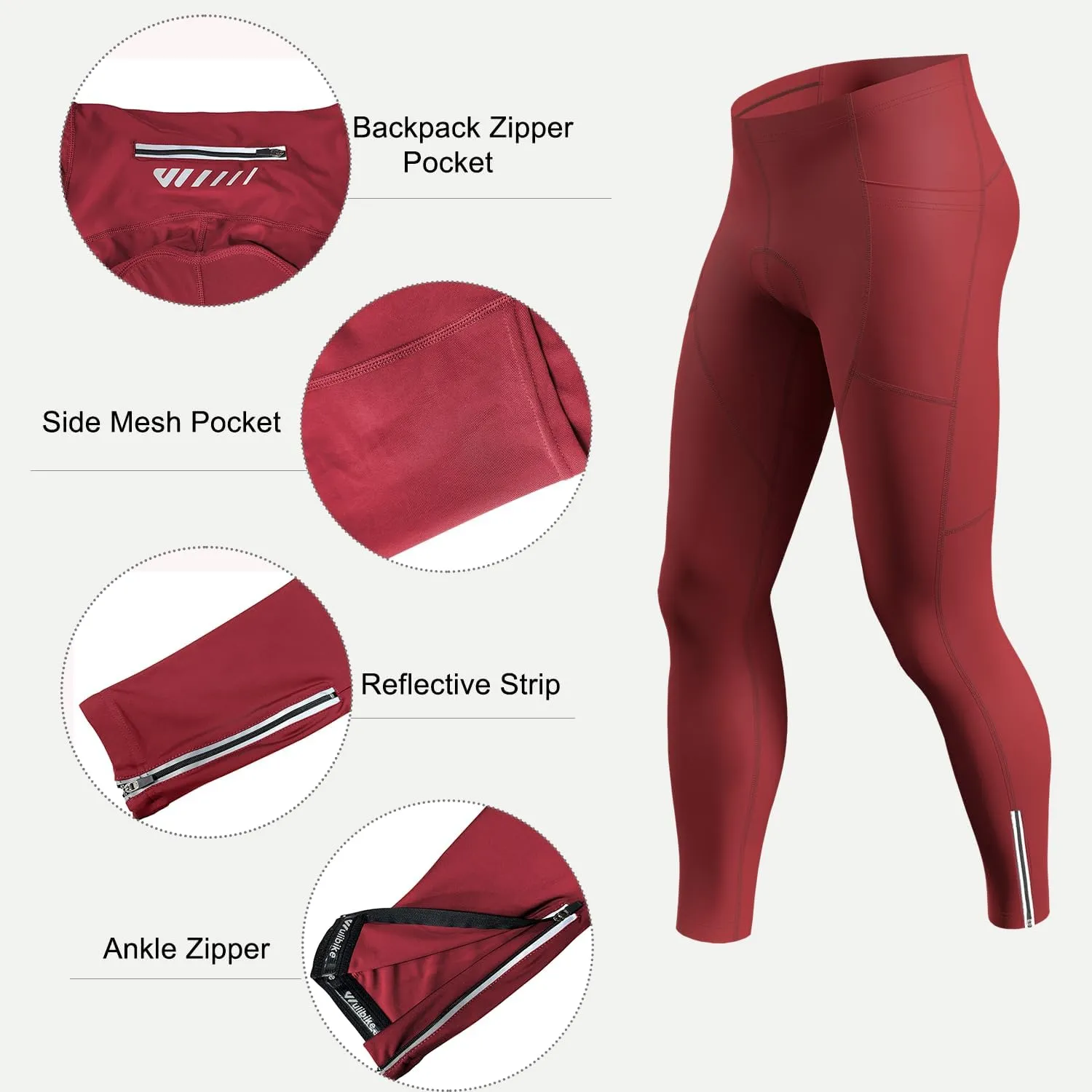 Mens Cycling Pants,4D Padded Road Bike Bicycle Tights Outdoor Biking Leggings with Pockets