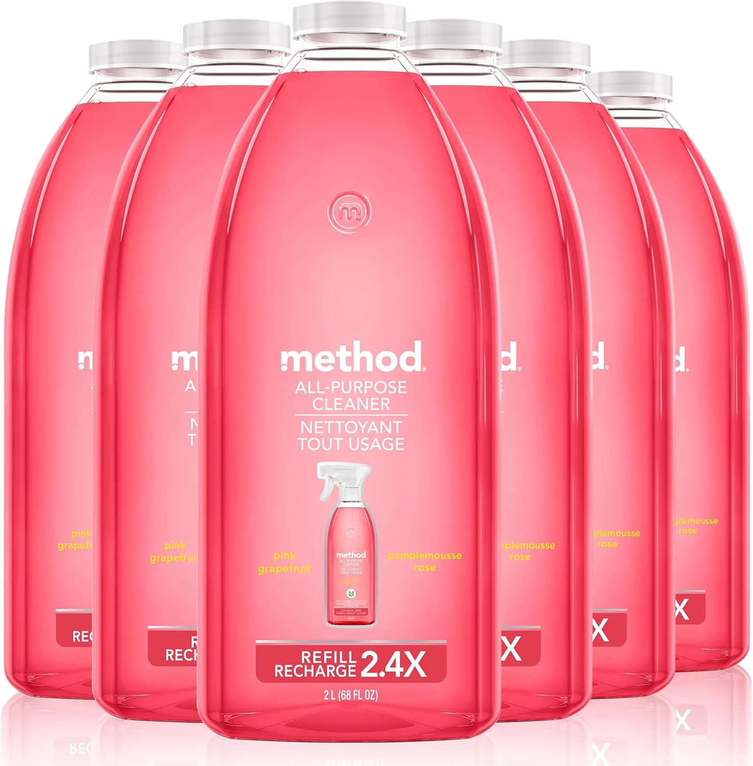 Method All-Purpose Cleaner Refill, Pink Grapefruit, Plant-Based and Biodegradable Formula Perfect for Most Counters, Tiles, Stone, and More, 68 Fl Oz bottles, (Pack of 6)