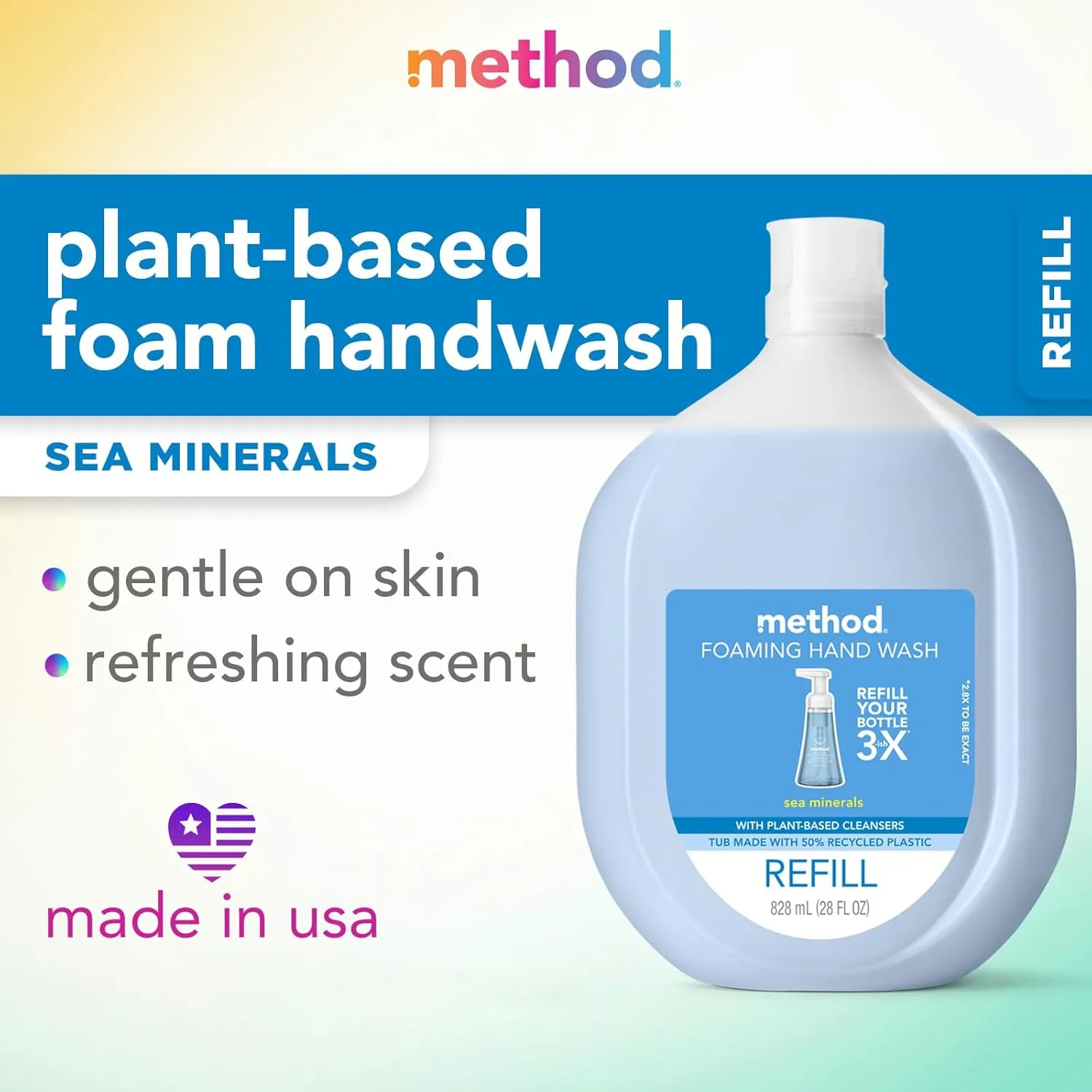Method Foaming Hand Soap Refill, Sea Minerals, Recyclable Bottle, Biodegradable Formula, 28 fl oz (Pack of 4) (Packaging May Vary)