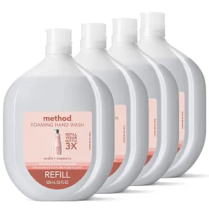 Method Premium Foaming Hand Wash Refill, Vanilla   Raspberry, Recyclable Bottles, Biodegradable Formula, 28 fl oz (Pack of 4) (Packaging May Vary)