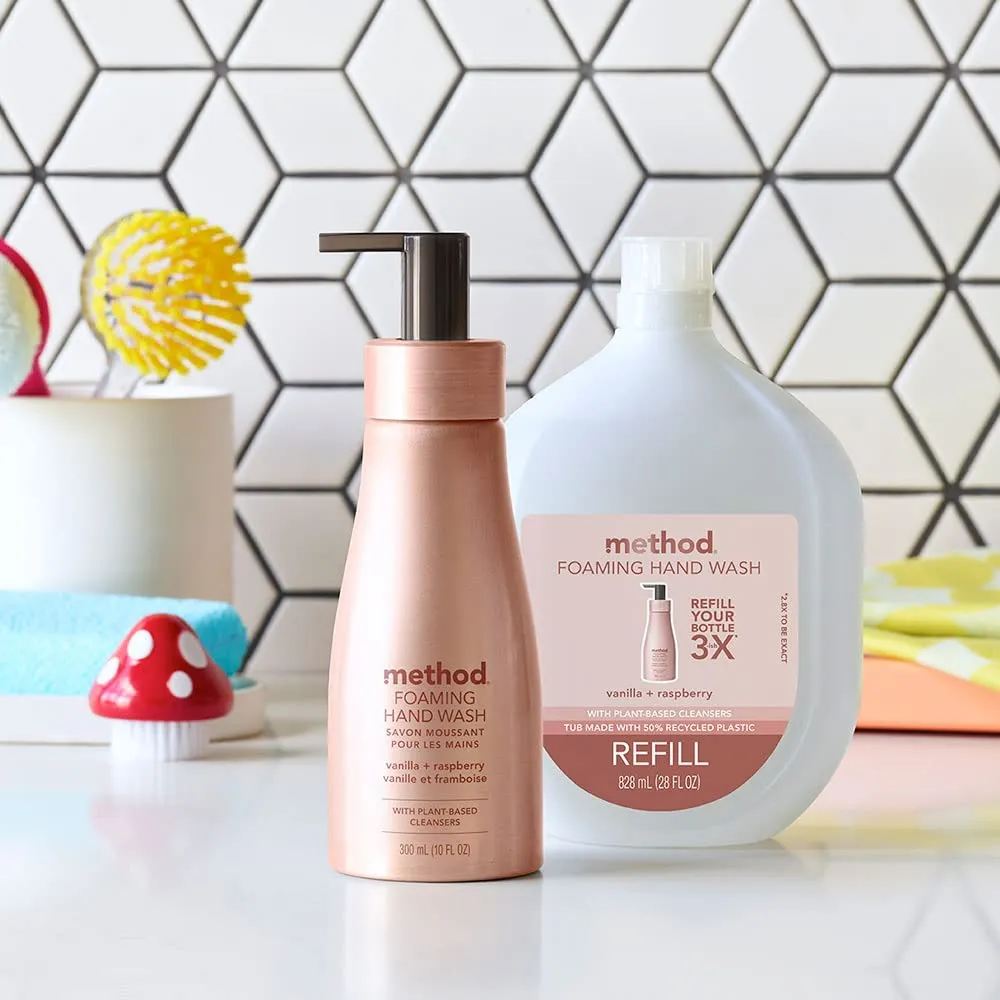 Method Premium Foaming Hand Wash Refill, Vanilla   Raspberry, Recyclable Bottles, Biodegradable Formula, 28 fl oz (Pack of 4) (Packaging May Vary)