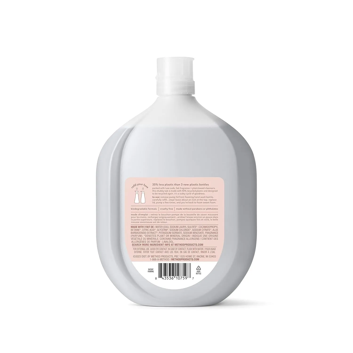Method Premium Foaming Hand Wash Refill, Vanilla   Raspberry, Recyclable Bottles, Biodegradable Formula, 28 fl oz (Pack of 4) (Packaging May Vary)