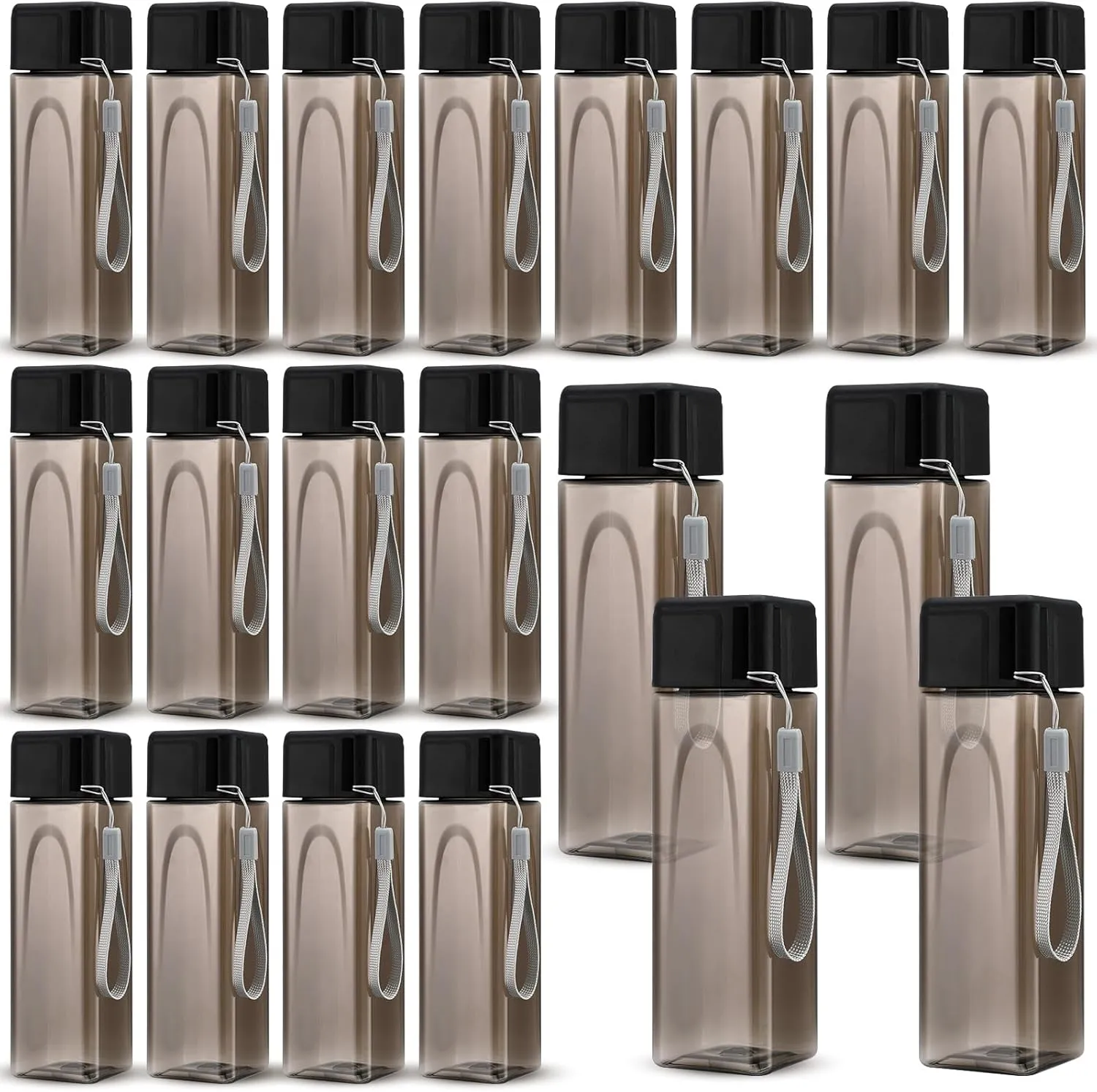 Mifoci 20 Pieces Water Bottle Bulk 17 oz Plastic Water Bottles Bulk Gym Sports Adults Reusable Large Drinking Cups for Outdoor Fitness(Black,Rectangle)