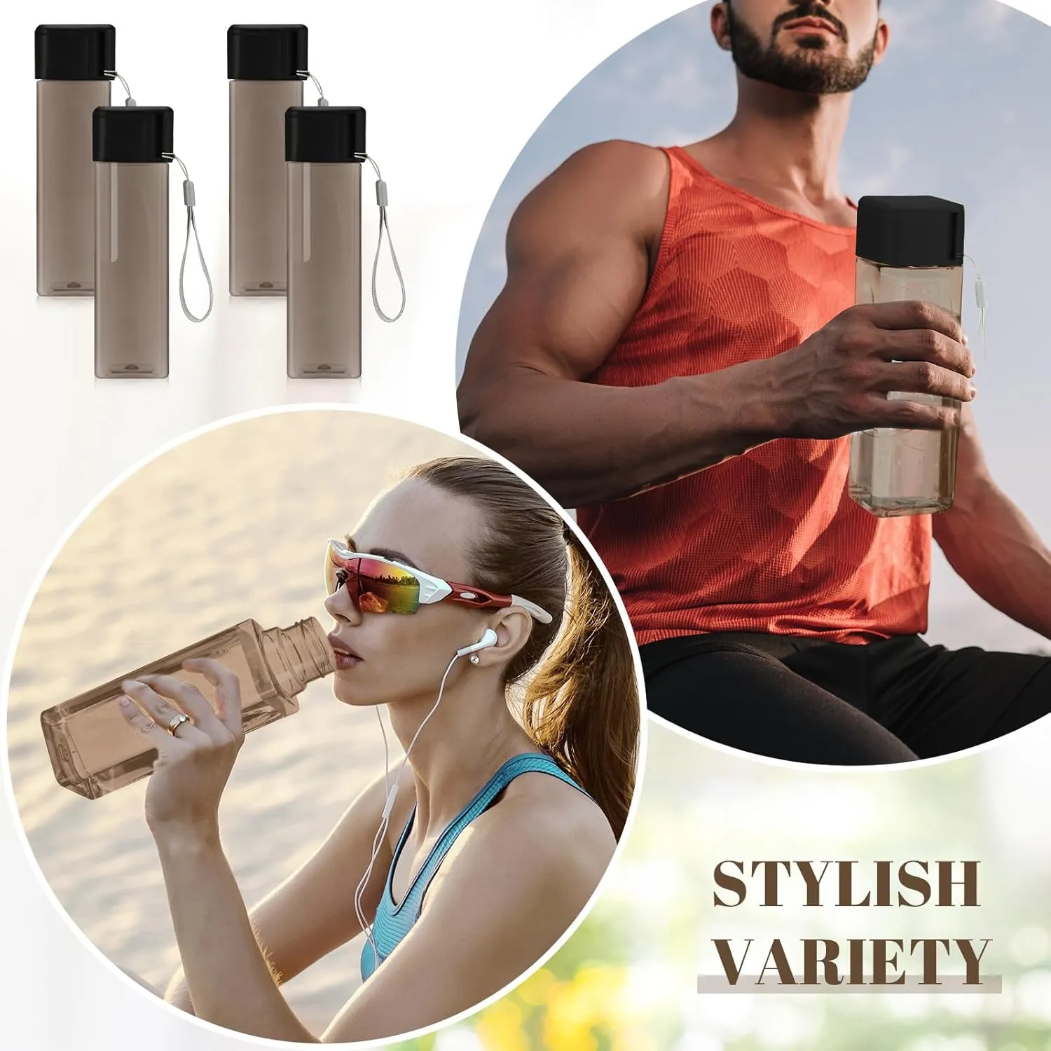 Mifoci 20 Pieces Water Bottle Bulk 17 oz Plastic Water Bottles Bulk Gym Sports Adults Reusable Large Drinking Cups for Outdoor Fitness(Black,Rectangle)