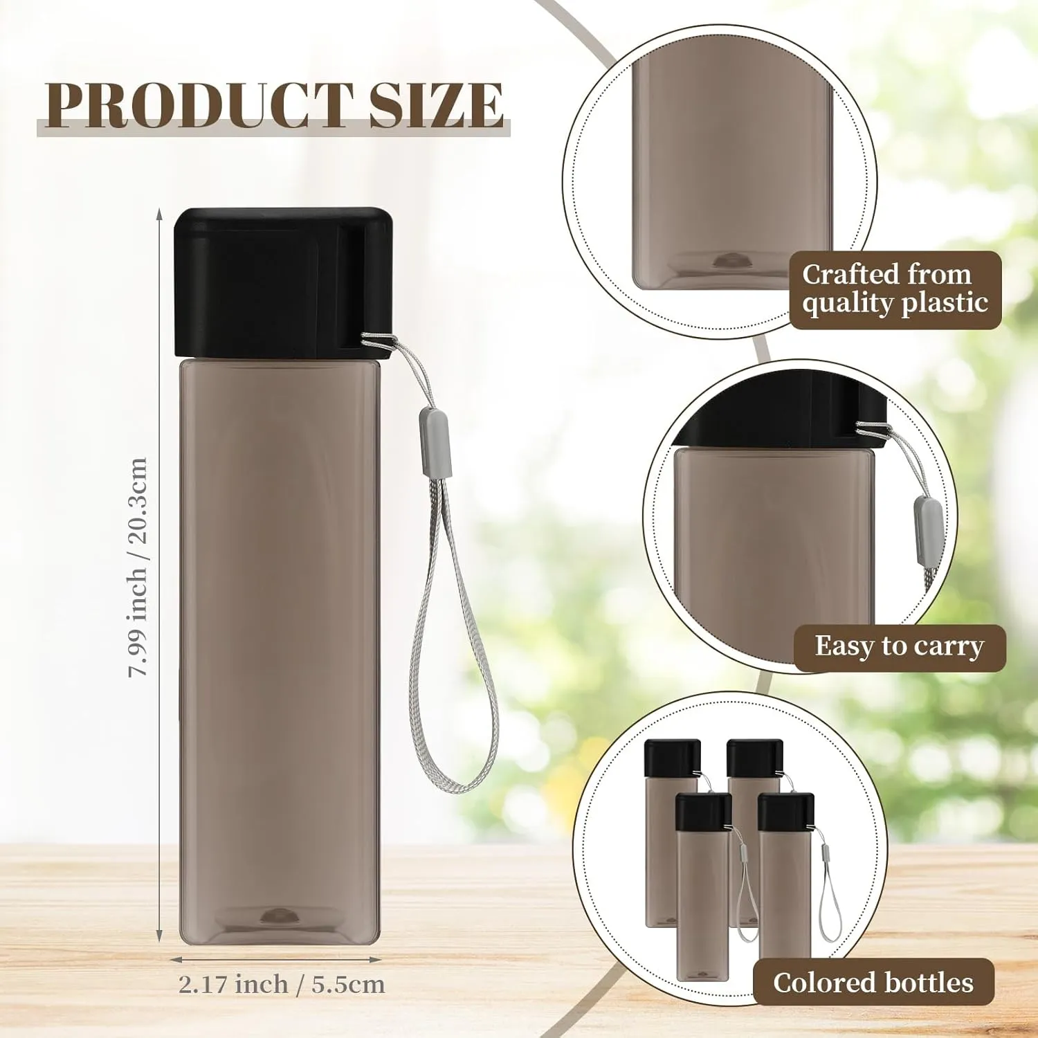 Mifoci 20 Pieces Water Bottle Bulk 17 oz Plastic Water Bottles Bulk Gym Sports Adults Reusable Large Drinking Cups for Outdoor Fitness(Black,Rectangle)