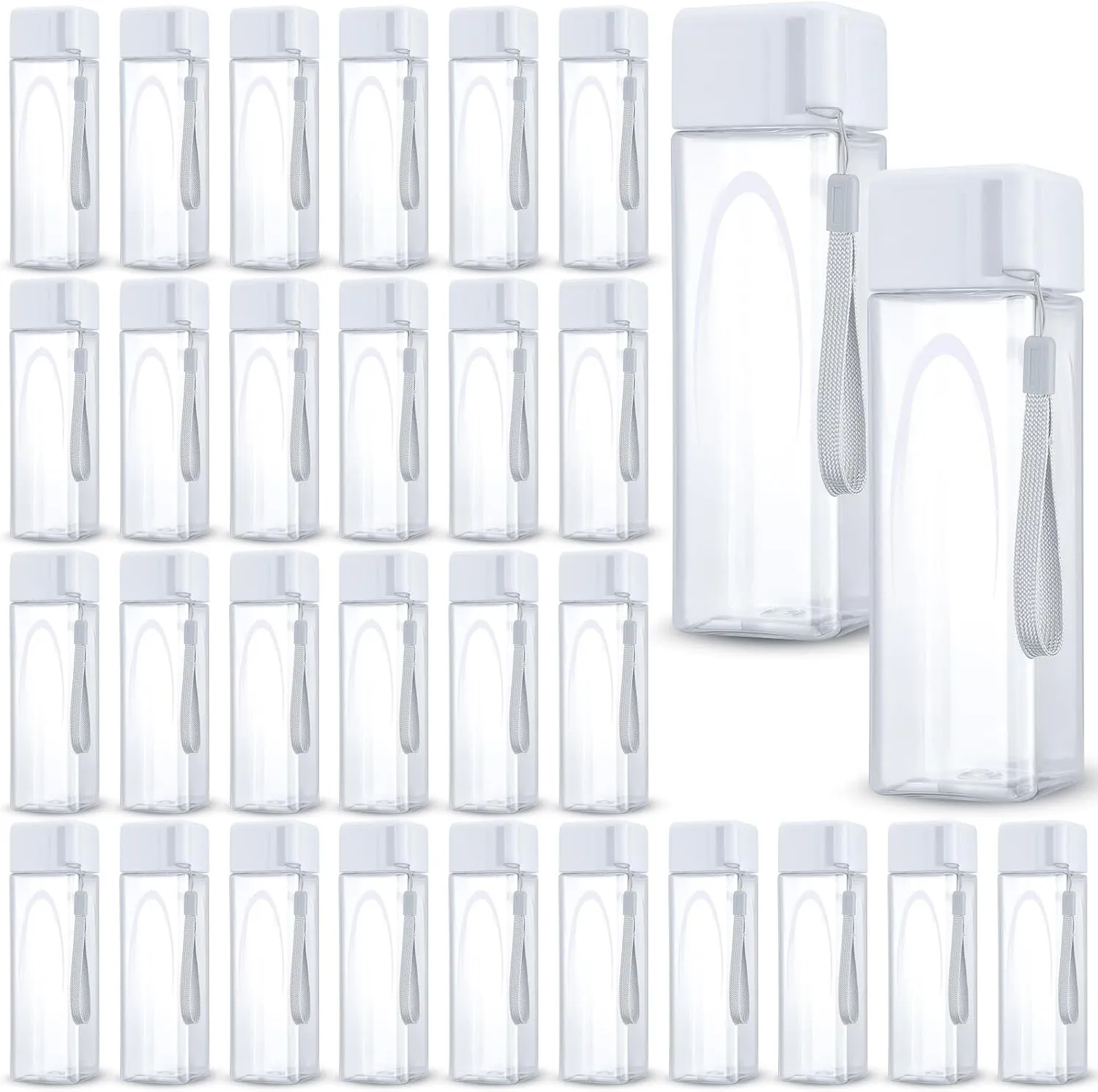 Mifoci 30 Pcs Water Bottle Bulk 17 oz Plastic Sports Water Bottles for Kids Adults Reusable Leak Proof Portable Drink Container Large for School Classroom Travel Camping Fitness Office(White)